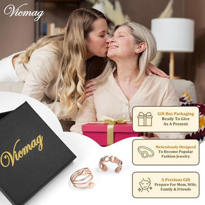 Vicmag 2er-Pack Magnetische Kupferringe für Damen und Herren – 99,99 % reine Kupferringe mit 9-fach Magneten, verstellbar (Herz & Liebe)