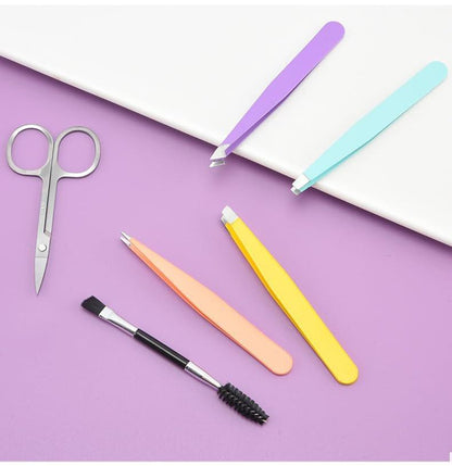 6-teiliges Pinzetten-Set für Damen, Augenbrauenpinzette mit gebogener Schere für eingewachsene Haare, tägliche Beauty-Werkzeuge mit Ledertasche