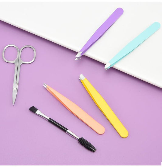6-teiliges Pinzetten-Set für Damen, Augenbrauenpinzette mit gebogener Schere für eingewachsene Haare, tägliche Beauty-Werkzeuge mit Ledertasche