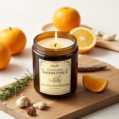 SVECKE Salbei & Zitrone Duftkerze, 200g Sojawachs-Kerze, langanhaltende Aromatherapie-Glas-Kerze für Zuhause, Geschenk für Damen und Herren