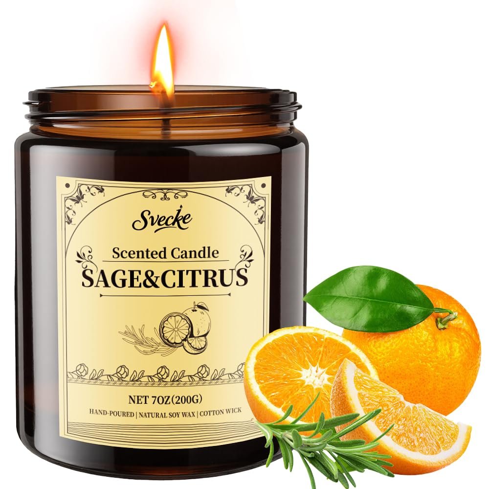 SVECKE Salbei & Zitrone Duftkerze, 200g Sojawachs-Kerze, langanhaltende Aromatherapie-Glas-Kerze für Zuhause, Geschenk für Damen und Herren