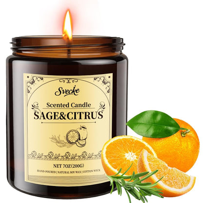 SVECKE Salbei & Zitrone Duftkerze, 200g Sojawachs-Kerze, langanhaltende Aromatherapie-Glas-Kerze für Zuhause, Geschenk für Damen und Herren