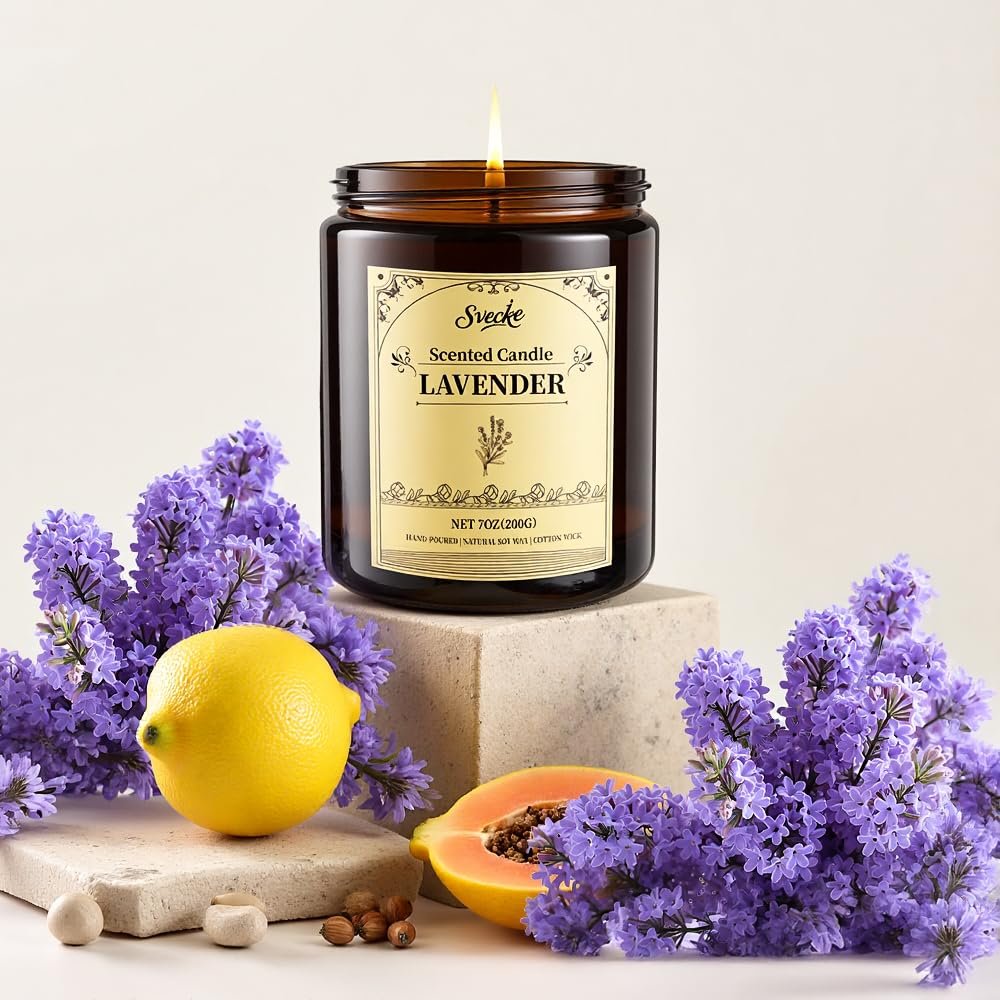 SVECKE Lavendel Duftkerze, 200g Sojawachs Kerze, Lang anhaltende Aromatherapie Kerze für Zuhause, Geschenk für Frauen und Männer