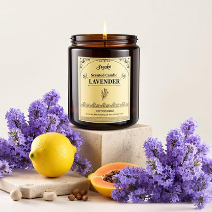 SVECKE Lavendel Duftkerze, 200g Sojawachs Kerze, Lang anhaltende Aromatherapie Kerze für Zuhause, Geschenk für Frauen und Männer