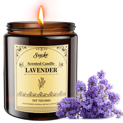 SVECKE Lavendel Duftkerze, 200g Sojawachs Kerze, Lang anhaltende Aromatherapie Kerze für Zuhause, Geschenk für Frauen und Männer