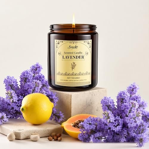 SVECKE Lavendel Duftkerze, 200g Sojawachs Kerze, Lang anhaltende Aromatherapie Kerze für Zuhause, Geschenk für Frauen und Männer
