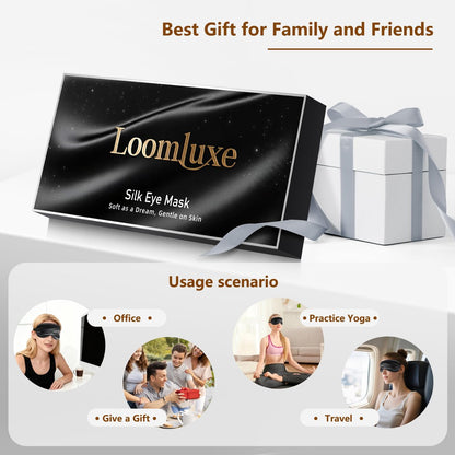 Loomluxe Schlafmaske aus Seide – Adjustierbare Augenmaske für Männer und Frauen, Weich & Bequem für Nachtruhe (Schwarz)