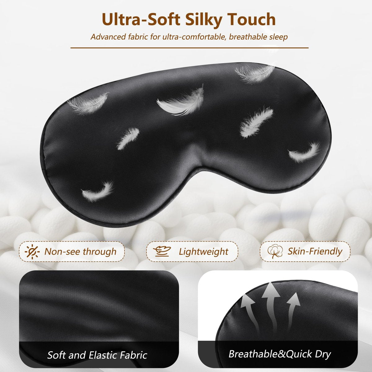 Loomluxe Schlafmaske aus Seide – Adjustierbare Augenmaske für Männer und Frauen, Weich & Bequem für Nachtruhe (Schwarz)