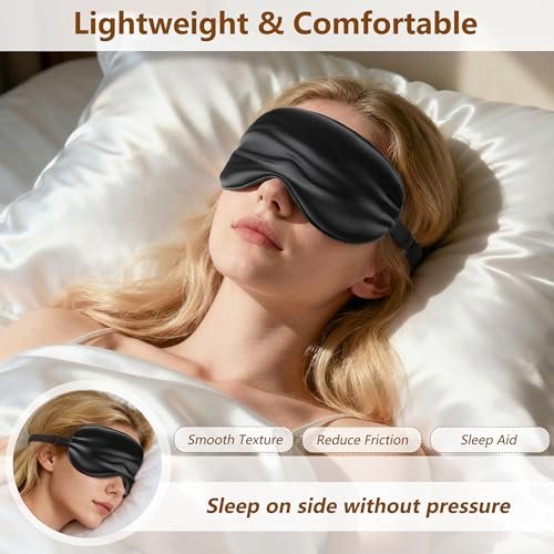 Loomluxe Schlafmaske aus Seide – Adjustierbare Augenmaske für Männer und Frauen, Weich & Bequem für Nachtruhe (Schwarz)