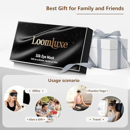 Loomluxe Schlafmaske aus Seide – Adjustierbare Augenmaske für Männer und Frauen, Weich & Bequem für Nachtruhe (Schwarz)