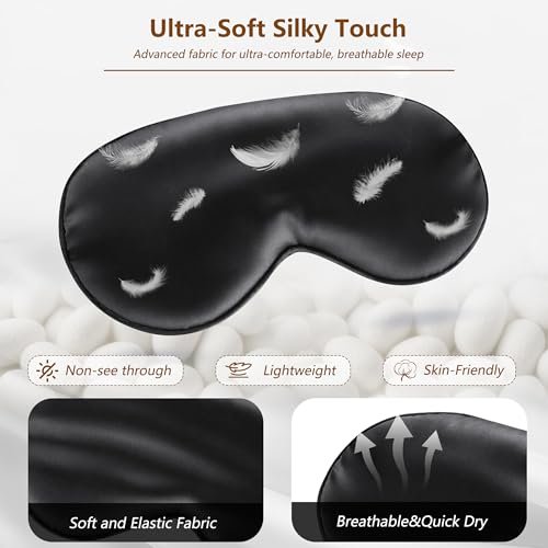 Loomluxe Schlafmaske aus Seide – Adjustierbare Augenmaske für Männer und Frauen, Weich & Bequem für Nachtruhe (Schwarz)