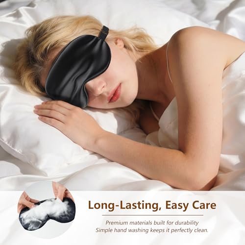 Loomluxe Schlafmaske aus Seide – Adjustierbare Augenmaske für Männer und Frauen, Weich & Bequem für Nachtruhe (Schwarz)
