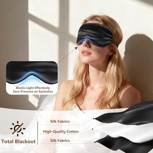 Loomluxe Schlafmaske aus Seide – Adjustierbare Augenmaske für Männer und Frauen, Weich & Bequem für Nachtruhe (Schwarz)