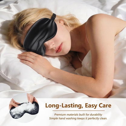 Loomluxe Schlafmaske aus Seide – Adjustierbare Augenmaske für Männer und Frauen, Weich & Bequem für Nachtruhe (Schwarz)