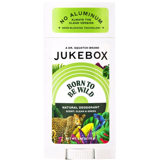 JUKEBOX Natürliches Deodorant für Frauen – Duft „Born to Be Wild“ – Aluminiumfrei, ohne Backpulver, ohne aggressive Chemikalien, Geruchsblockierungstechnologie, Wildfarn, Rosa Pfeffer, Vetiver – Eine Dr. Squatch Marke – 2,65 oz