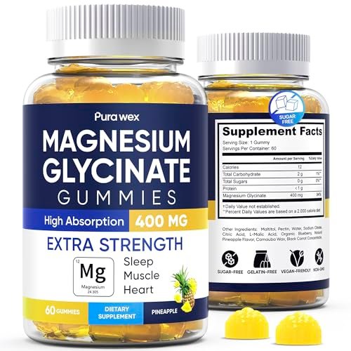 Magnesiumglycinat Gummies 400mg – Hochdosiertes Magnesium Supplement für Frauen, Männer und Kinder, Zuckerfrei, Vegan, 60 Tage Vorrat