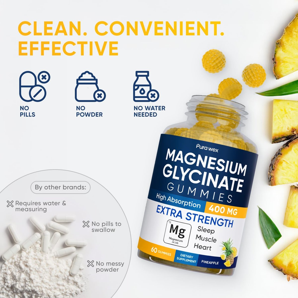 Magnesiumglycinat Gummies 400mg – Hochdosiertes Magnesium Supplement für Frauen, Männer und Kinder, Zuckerfrei, Vegan, 60 Tage Vorrat
