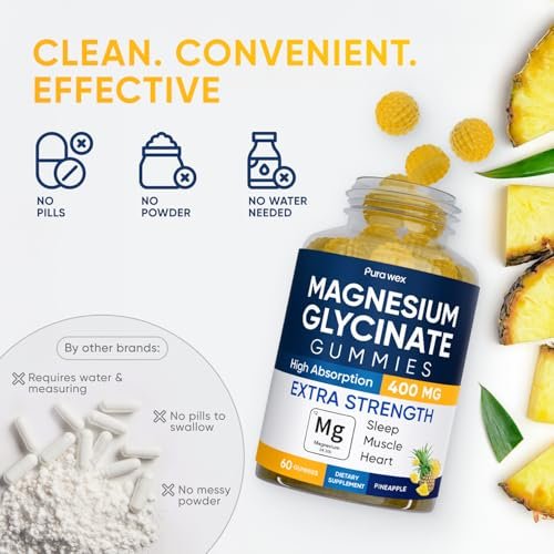 Magnesiumglycinat Gummies 400mg – Hochdosiertes Magnesium Supplement für Frauen, Männer und Kinder, Zuckerfrei, Vegan, 60 Tage Vorrat