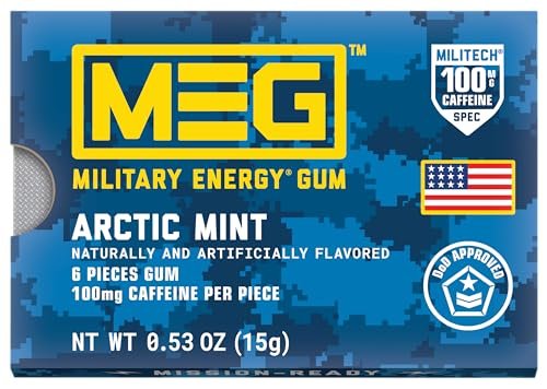 MEG Military Energy Gum Arctic Mint – Koffeinkaugummi mit 100 mg Koffein pro Stück – 12er-Pack (je 5 Stück)