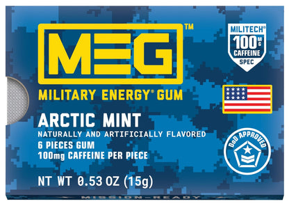 MEG Military Energy Gum Arctic Mint – Koffeinkaugummi mit 100 mg Koffein pro Stück – 12er-Pack (je 5 Stück)