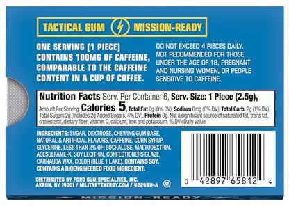 MEG Military Energy Gum Arctic Mint – Koffeinkaugummi mit 100 mg Koffein pro Stück – 12er-Pack (je 5 Stück)