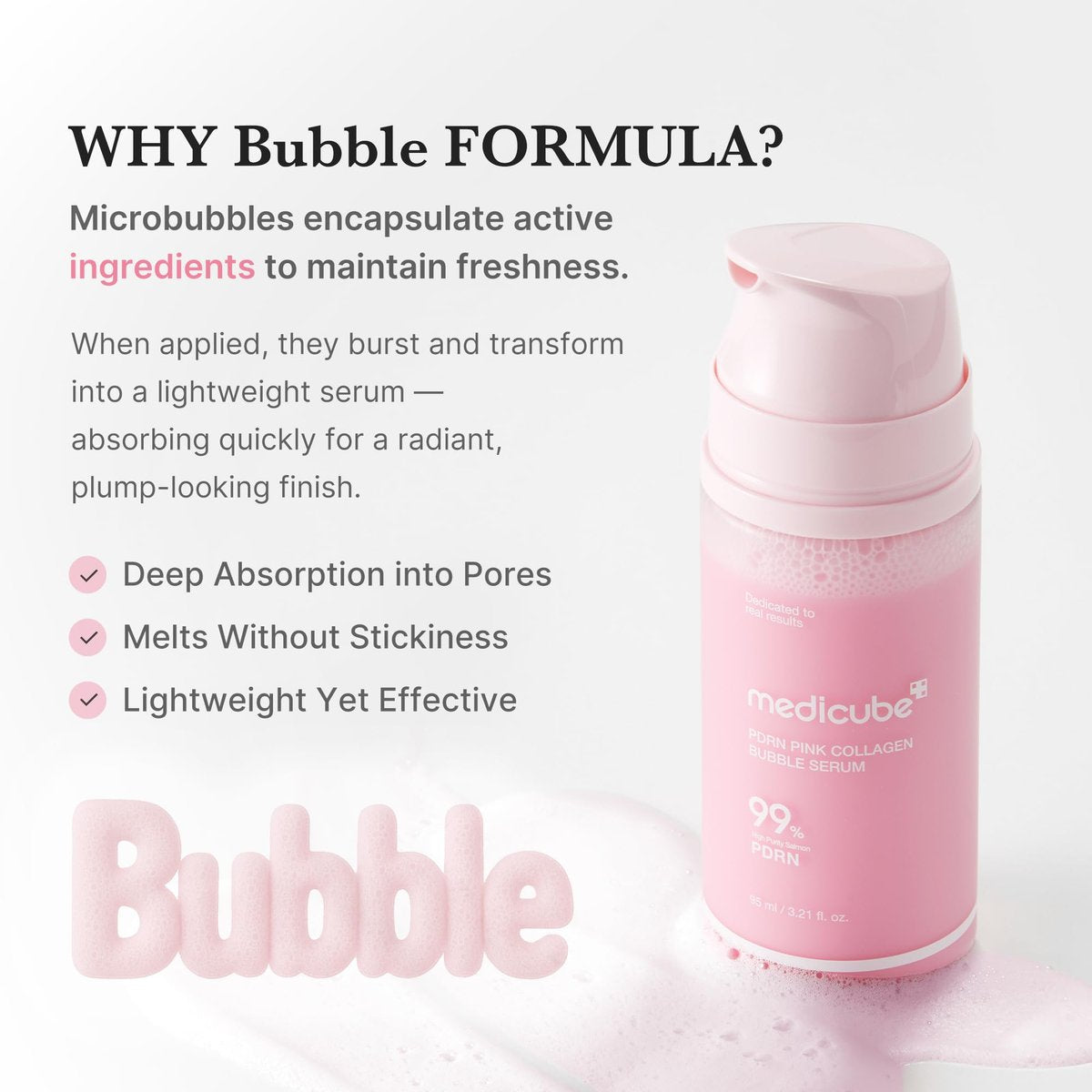 medicube PDRN Pink Collagen Bubble Serum – Aufpolsterndes Blasen-Serum mit 99% reinem PDRN und niedermolekularem Kollagen für strahlende, pralle Haut (95 ml)