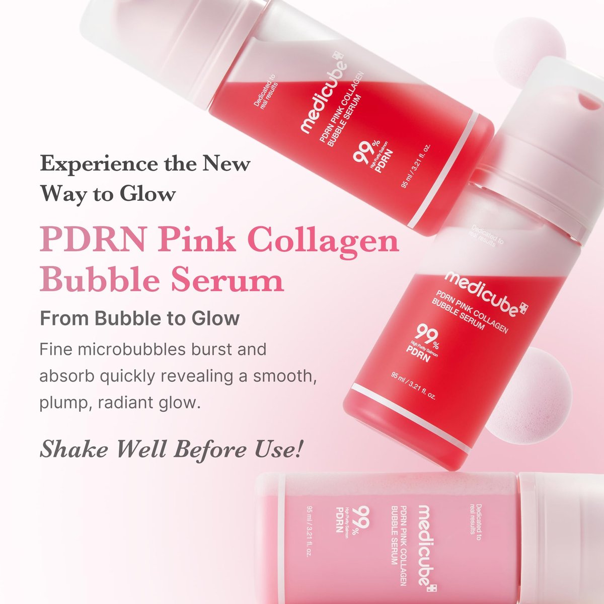 medicube PDRN Pink Collagen Bubble Serum – Aufpolsterndes Blasen-Serum mit 99% reinem PDRN und niedermolekularem Kollagen für strahlende, pralle Haut (95 ml)