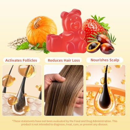 Mchokuu Kürbiskernöl Gummis mit Sägepalme für Haarwachstum & Hautgesundheit, Hochreiner Extrakt für Frauen & Männer, Extra Stärke, Erdbeergeschmack, 60 Stück