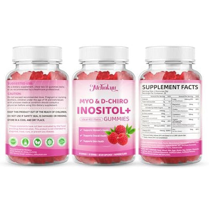 Mchokuu Myo-Inositol & D-Chiro Inositol Gummis, Ideales 40:1 Verhältnis für Frauen, mit Vitamin D3 & B12 zur Unterstützung des Hormonhaushalts und Wohlbefindens, Zuckerfrei, Himbeere, 60 Stück