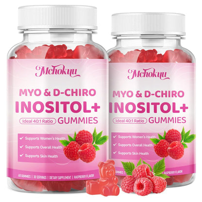 Mchokuu Myo-Inositol & D-Chiro Inositol Gummis, Ideales 40:1 Verhältnis für Frauen, mit Vitamin D3 & B12 zur Unterstützung des Hormonhaushalts und Wohlbefindens, Zuckerfrei, Himbeere, 60 Stück