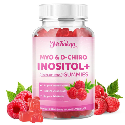 Mchokuu Myo-Inositol & D-Chiro Inositol Gummis, Ideales 40:1 Verhältnis für Frauen, mit Vitamin D3 & B12 zur Unterstützung des Hormonhaushalts und Wohlbefindens, Zuckerfrei, Himbeere, 60 Stück