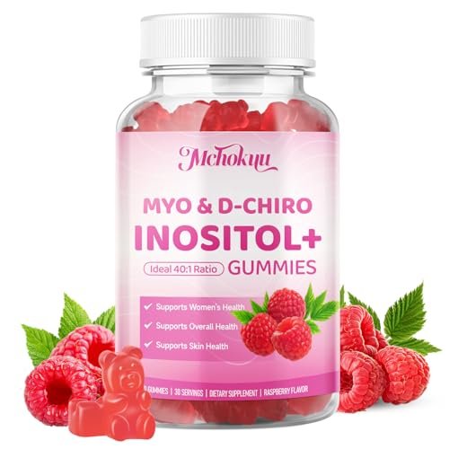 Mchokuu Myo-Inositol & D-Chiro Inositol Gummis, Ideales 40:1 Verhältnis für Frauen, mit Vitamin D3 & B12 zur Unterstützung des Hormonhaushalts und Wohlbefindens, Zuckerfrei, Himbeere, 60 Stück
