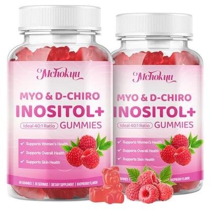 Mchokuu Myo-Inositol & D-Chiro Inositol Gummis, Ideales 40:1 Verhältnis für Frauen, mit Vitamin D3 & B12 zur Unterstützung des Hormonhaushalts und Wohlbefindens, Zuckerfrei, Himbeere, 60 Stück