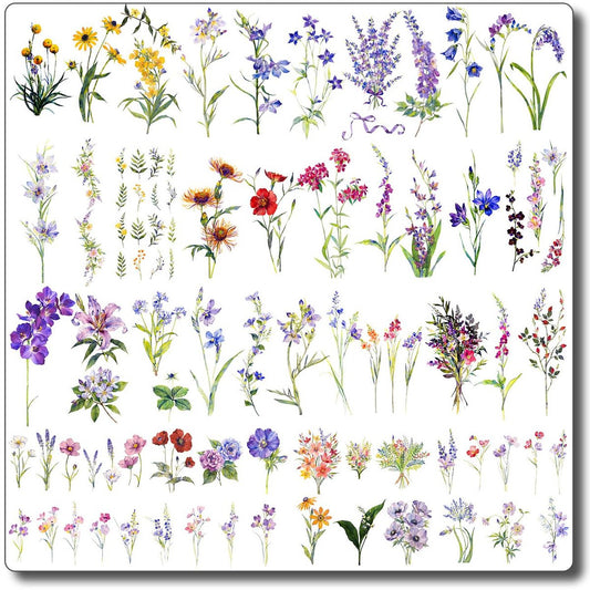 CHARLENT 40 Blatt Watercolor Blumen temporäre Tattoos für Frauen - Kleine Wildblumen Fake Tattoo Aufkleber für Körper, Nacken, Hand