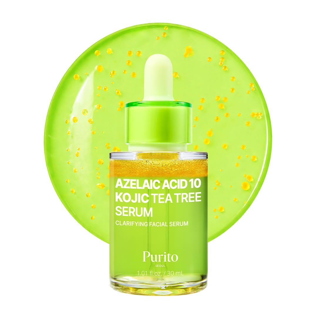 PURITO Azelainsäure 10% + Kojisäure + Teebaum Gesichtsserum – Hochwirksame Azelainsäure 10% für zu Unreinheiten neigende Haut, Koreanische Hautpflege, 30 ml