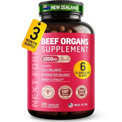 Next Form Rinderorgan-Komplex für Frauen 6-in-1 Hormonbalance & Energie - 100% Weidehaltung & Grasfütterung - Rinderleber, Niere, Herz, Milz, Bauchspeicheldrüse und mehr - 180 Kapseln