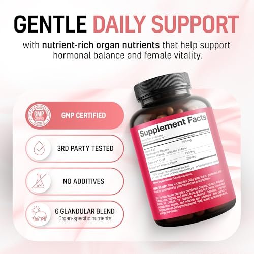 Next Form Rinderorgan-Komplex für Frauen 6-in-1 Hormonbalance & Energie - 100% Weidehaltung & Grasfütterung - Rinderleber, Niere, Herz, Milz, Bauchspeicheldrüse und mehr - 180 Kapseln