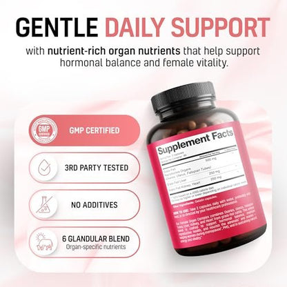 Next Form Rinderorgan-Komplex für Frauen 6-in-1 Hormonbalance & Energie - 100% Weidehaltung & Grasfütterung - Rinderleber, Niere, Herz, Milz, Bauchspeicheldrüse und mehr - 180 Kapseln