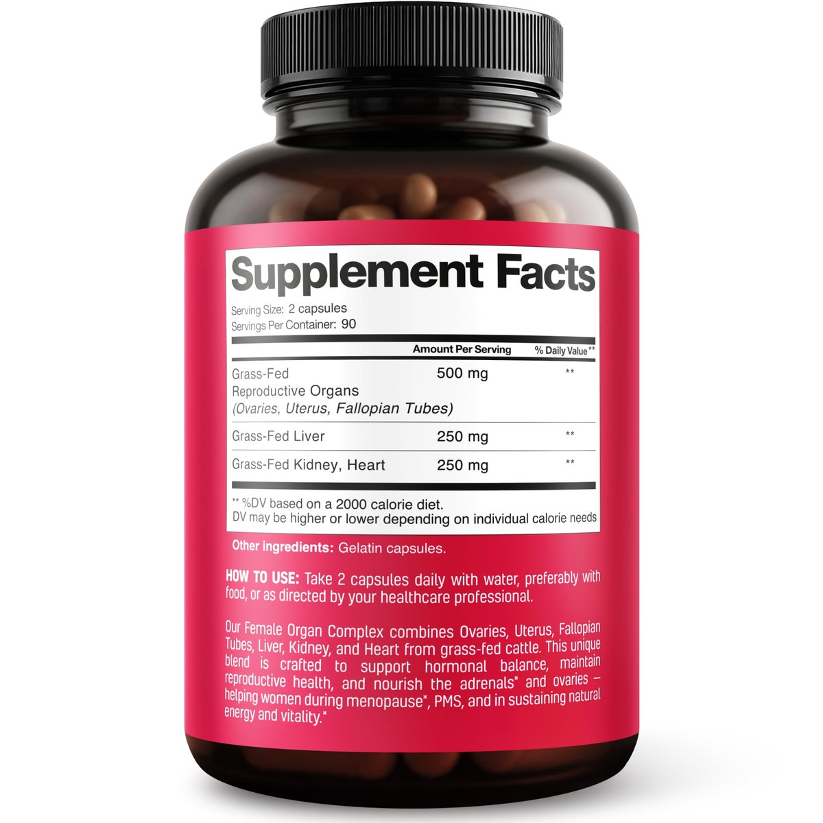 Next Form Rinderorgan-Komplex für Frauen 6-in-1 Hormonbalance & Energie - 100% Weidehaltung & Grasfütterung - Rinderleber, Niere, Herz, Milz, Bauchspeicheldrüse und mehr - 180 Kapseln