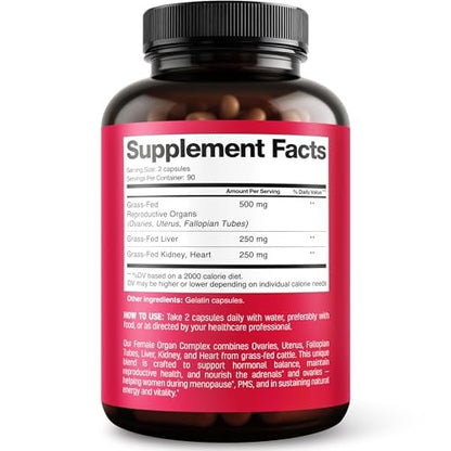 Next Form Rinderorgan-Komplex für Frauen 6-in-1 Hormonbalance & Energie - 100% Weidehaltung & Grasfütterung - Rinderleber, Niere, Herz, Milz, Bauchspeicheldrüse und mehr - 180 Kapseln