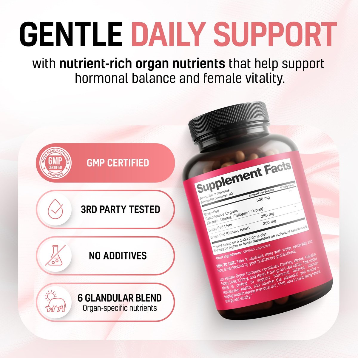 Next Form Rinderorgan-Komplex für Frauen 6-in-1 Hormonbalance & Energie - 100% Weidehaltung & Grasfütterung - Rinderleber, Niere, Herz, Milz, Bauchspeicheldrüse und mehr - 180 Kapseln