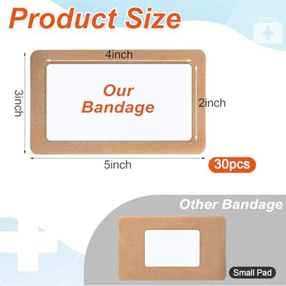 30 Stück extra große Pflaster 5" x 3", Große Wundpflaster mit nicht haftenden Polstern, Atmungsaktive Stoffpflaster für die Wundversorgung, Latexfrei, einzeln verpackt (5 x 3 Zoll)