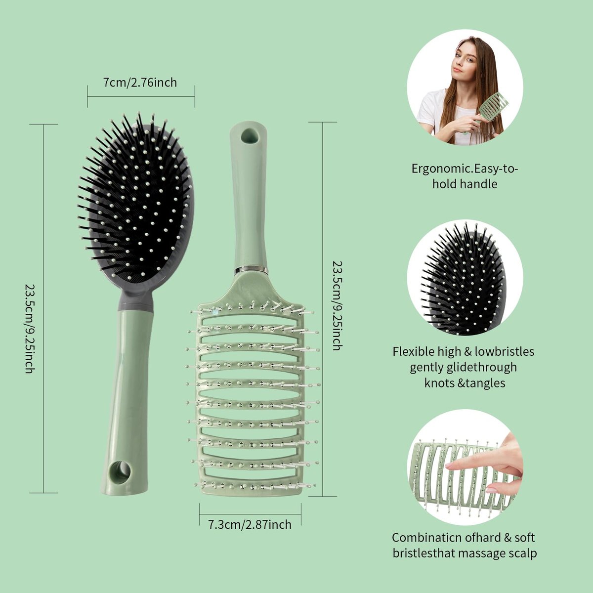 2er-Pack Luftkissenbürste und gebogene Vented Haarbürste – Sanfte Entwirrung für nasses und trockenes Haar – Ideal für Frauen, Männer, Kinder mit lockigem, feinem oder dickem Haar