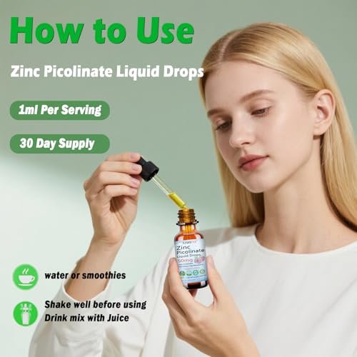 Zink Picolinat 50 mg flüssige Tropfen – Chelat-Zinkpräparat für Männer, Frauen, Kinder – Immun-, Haut- und Augengesundheit – Himbeergeschmack – Vegan, Nicht-GVO, Glutenfrei – 30 Portionen