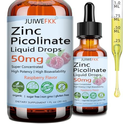 Zink Picolinat 50 mg flüssige Tropfen – Chelat-Zinkpräparat für Männer, Frauen, Kinder – Immun-, Haut- und Augengesundheit – Himbeergeschmack – Vegan, Nicht-GVO, Glutenfrei – 30 Portionen