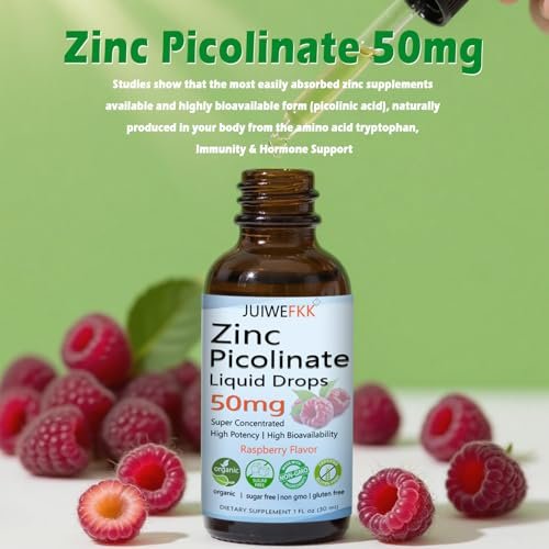 Zink Picolinat 50 mg flüssige Tropfen – Chelat-Zinkpräparat für Männer, Frauen, Kinder – Immun-, Haut- und Augengesundheit – Himbeergeschmack – Vegan, Nicht-GVO, Glutenfrei – 30 Portionen