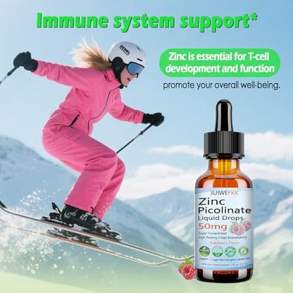 Zink Picolinat 50 mg flüssige Tropfen – Chelat-Zinkpräparat für Männer, Frauen, Kinder – Immun-, Haut- und Augengesundheit – Himbeergeschmack – Vegan, Nicht-GVO, Glutenfrei – 30 Portionen