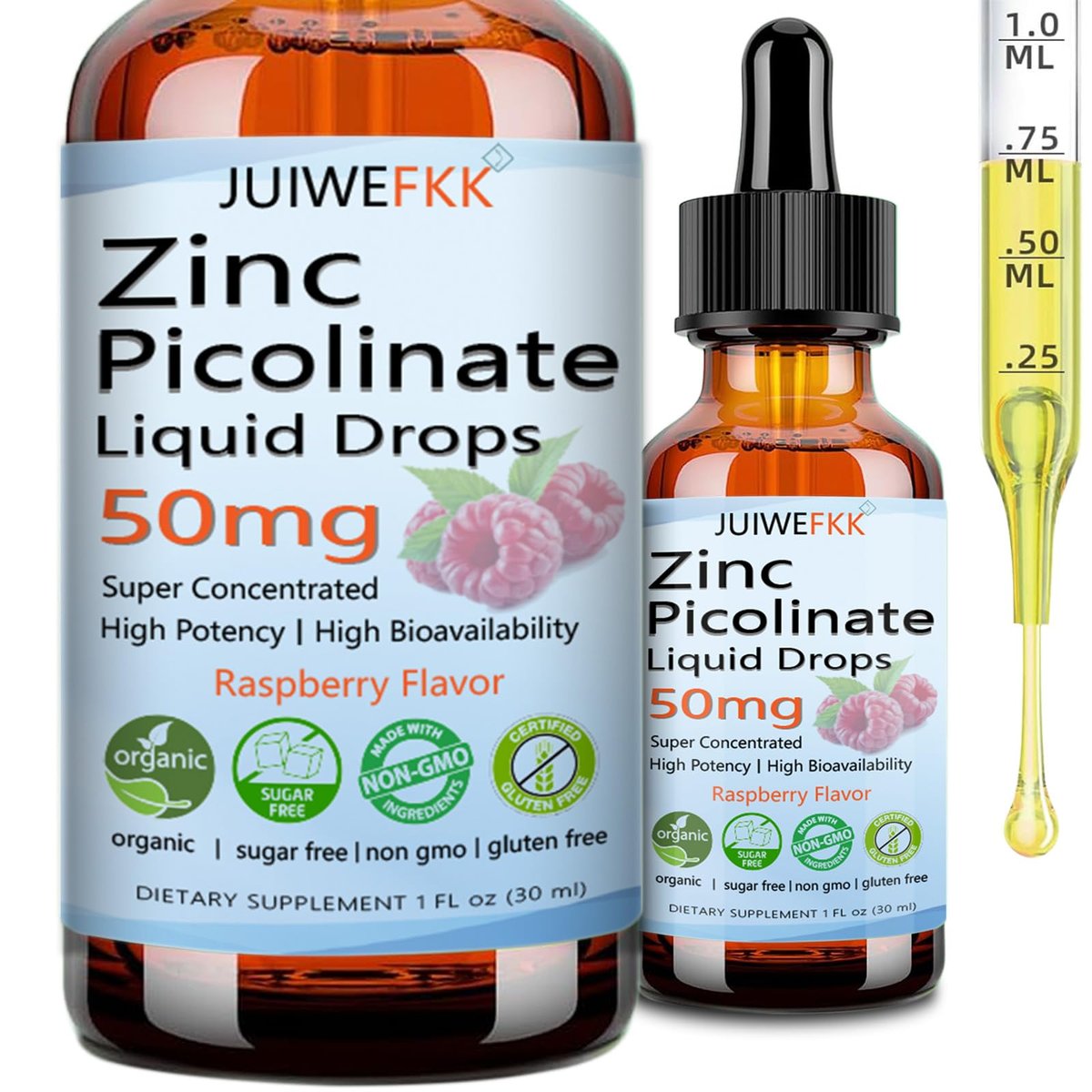 Zink Picolinat 50 mg flüssige Tropfen – Chelat-Zinkpräparat für Männer, Frauen, Kinder – Immun-, Haut- und Augengesundheit – Himbeergeschmack – Vegan, Nicht-GVO, Glutenfrei – 30 Portionen