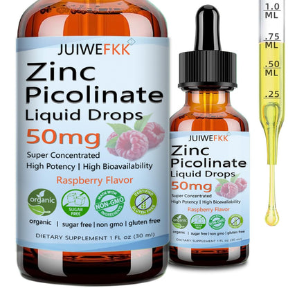 Zink Picolinat 50 mg flüssige Tropfen – Chelat-Zinkpräparat für Männer, Frauen, Kinder – Immun-, Haut- und Augengesundheit – Himbeergeschmack – Vegan, Nicht-GVO, Glutenfrei – 30 Portionen