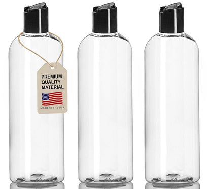 ljdeals 16 oz Klare Plastik-Nachfüllbare Quetschflaschen (3er-Pack), BPA-freie leere Reisebehälter mit auslaufsicheren Disc-Top-Verschlüssen für Shampoo, Lotion, Seife und Cremes, hergestellt in den USA